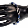 16cm tot 19cm Krallenarmband Dames - Zilverkleur RVS - Armband met Oostenrijkse Kristallen en Blauwe Chalcedoonstenen