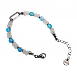 16cm tot 19cm Krallenarmband Dames - Zilverkleur RVS - Armband met Oostenrijkse Kristallen en Witte Jadestenen