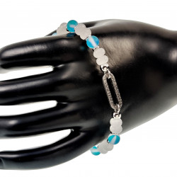 16cm tot 19cm Krallenarmband Dames - Zilverkleur RVS - Armband met Oostenrijkse Kristallen en Witte Jadestenen
