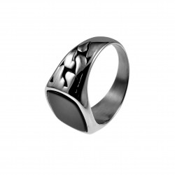 Zegelring Heren - Gepolijst RVS - Staal Zilverkleurig Ring met Onyx