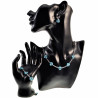 17 tot 20cm Armband Dames - Gepolijst RVS - Zilverkleurig - Ronde Schakelarmband met Turquoise Bloemen - Verstelbaar