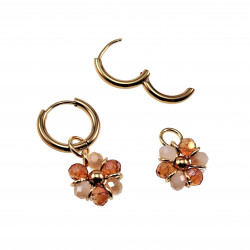 ∅14mm x 2mm Oorringen Dames - Verguld RVS - Oorbellen met Beige-Bruine  Gefacetteerde Kristallen Bloem Hanger - Bungelende