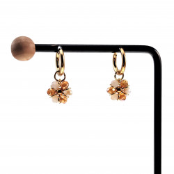 ∅14mm x 2mm Oorringen Dames - Verguld RVS - Oorbellen met Beige-Bruine  Gefacetteerde Kristallen Bloem Hanger - Bungelende