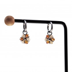 ∅14mm x 2mm Oorringen Dames - Gepolijst RVS - Oorbellen met Beige-Bruine Gefacetteerde Kristallen Bloem Hanger - Bungelende