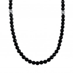 70cm x 8mm Onyx Ketting Heren - Gepolijst RVS - Gefacetteerde Onyx Natuursteen - Natuursteen Ketting - Zwarte Kralenketting