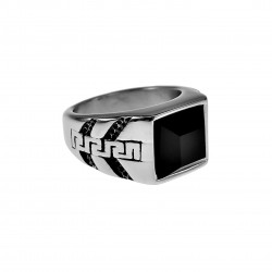 Zegelring Heren - Gepolijst RVS - Grieks Desing - Ring met Onyx