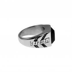 Zegelring Heren - Gepolijst RVS - Grieks Desing - Ring met Onyx