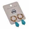 ∅14mm x 2,5mm Oorringen Dames - Verguld RVS - Blauwe Chalcedoon Drop Stone Dangle Oorbellen