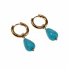 ∅14mm x 2,5mm Oorringen Dames - Verguld RVS - Blauwe Chalcedoon Drop Stone Dangle Oorbellen