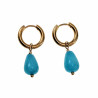 ∅14mm x 2,5mm Oorringen Dames - Verguld RVS - Blauwe Chalcedoon Drop Stone Dangle Oorbellen