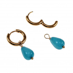 ∅14mm x 2,5mm Oorringen Dames - Verguld RVS - Blauwe Chalcedoon Drop Stone Dangle Oorbellen