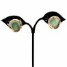 Roségoudkleur Oorclips Dames met Strass - Groene Cabochon Clip-on Oorbellen Dames - 18mm Ronde Oorclips met Strass