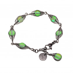 16 tot 19cm Armband Dames - RVS Zilverkleur - Visgraat Armband met Matgroene Kristallen - Groene Armband - Verstelbaar