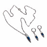 Driedelige set Dames - Gerhodineerd - Ketting met Hanger en Lange Oorbellen met Blauwe Zirkonia