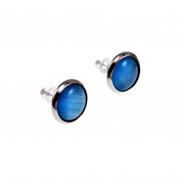 ∅12mm Oorbellen Dames - RVS Zilverkleur - Oorknopjes met Blauwe Kattenoog Kristal