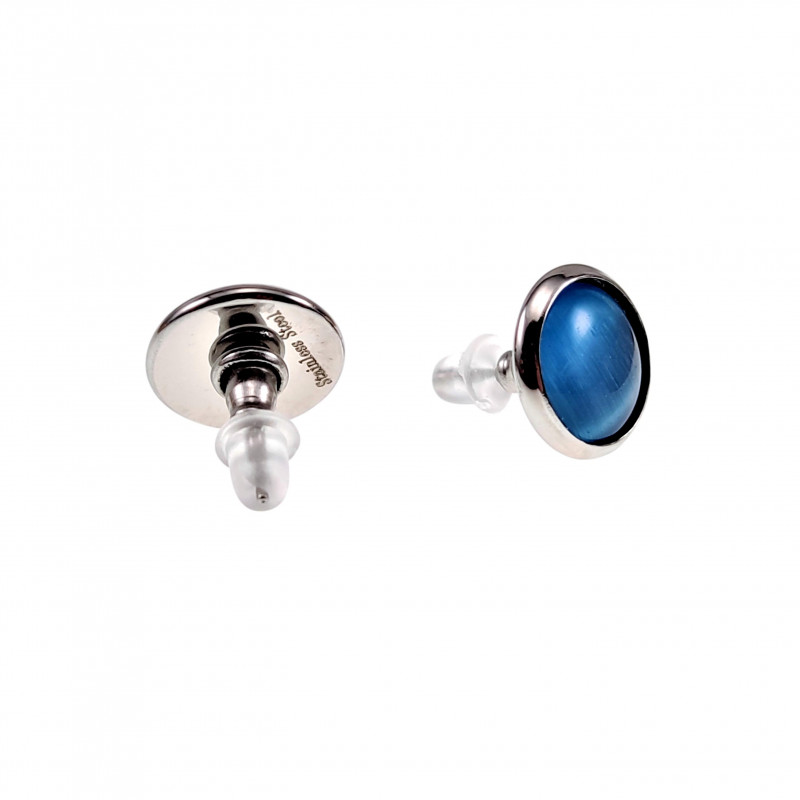 ∅12mm Oorbellen Dames - RVS Zilverkleur - Oorknopjes met Blauwe Kattenoog Kristal