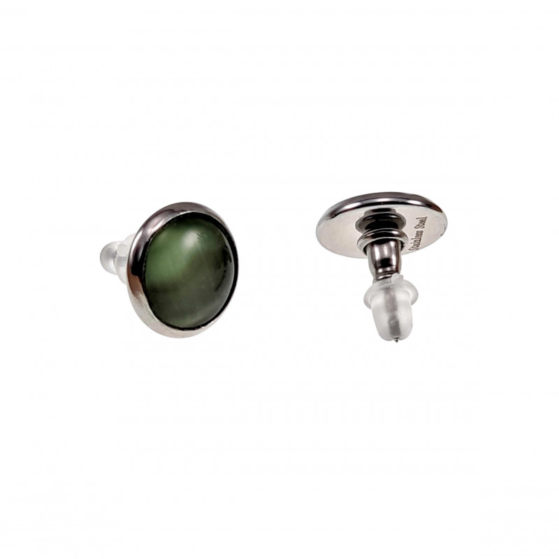 ∅12mm Oorbellen Dames - RVS Zilverkleur - Oorknopjes met Groen Kattenoog Kristal