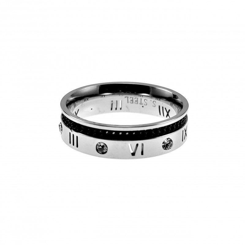 Ring Unisex - Gepolijst RVS - Romeinse Ring met Zirkonia Steentjes - Dames - Heren