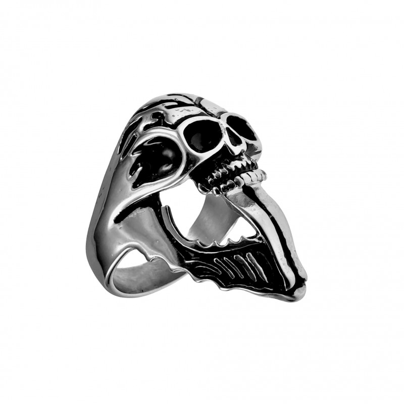 Schedelring Heren - Gepolijst RVS - Alien-Design - Grote Ring - Schedel Ring