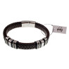 19cm Armband Heren - Donkerbruine Leren Armband met Decoratieve RVS-Stukken - Gevlochten Armband