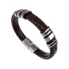 19cm Armband Heren - Donkerbruine Leren Armband met Decoratieve RVS-Stukken - Gevlochten Armband