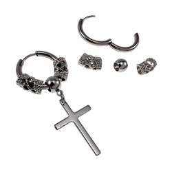 Oorbellen Unisex - Gepolijst RVS - ∅18mm Oorringen met Kruis Hanger - Asymmetrische oorringen - Dames - Heren