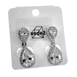 31mm Lange Oorclips Dames - Gerhodineerd - Druppel-Design Clip-on Oorbellen met Strass