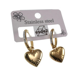 Oorbellen met Hart Hanger Dames - Veguld RVS - ∅19mm Oorringen met Strass Steentjes