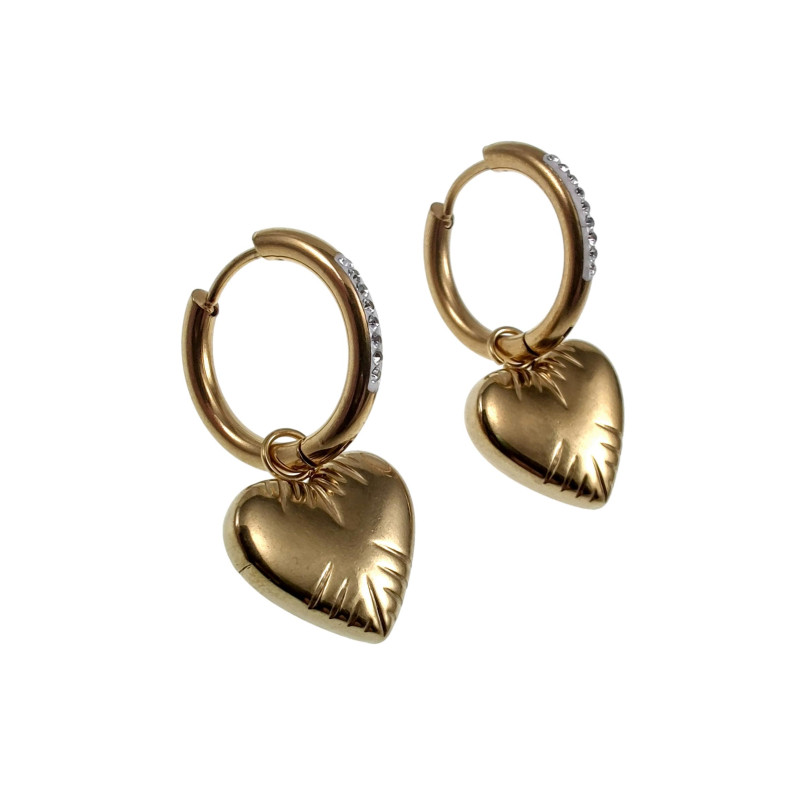 Oorbellen met Hart Hanger Dames - Veguld RVS - ∅19mm Oorringen met Strass Steentjes