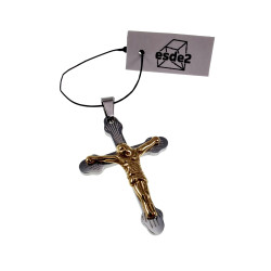 55cm x 2mm Jasseron-Ketting + 37mm x 28mm Kruishanger Unisex - RVS Zilverkleur/Goudkleur - Bicolor Kruishanger met Jesus