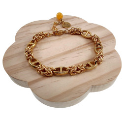 15cm tot 19cm Armband Dames - Verguld RVS - Byzantijnse en Anker Schakelarmband met Amber Kattenoogsteen - Verstelbaar