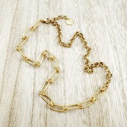 55cm Ketting Dames - Verguld RVS - Paperclip en Ronde Schakelsketting - Verstelbaar - esde2 Ketting